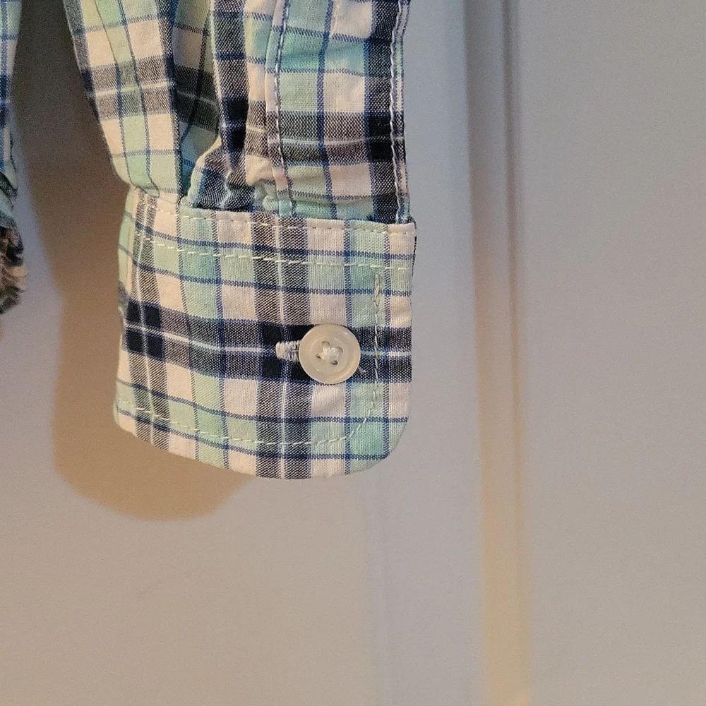 Childrens place blue and teal plaid shirt, 14